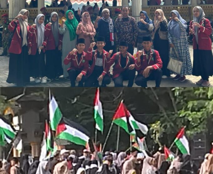 MTsN 2 Langkat Ikuti Aksi Solidaritas Peduli Palestina di Alun-Alun Stabat Kabupaten Langkat